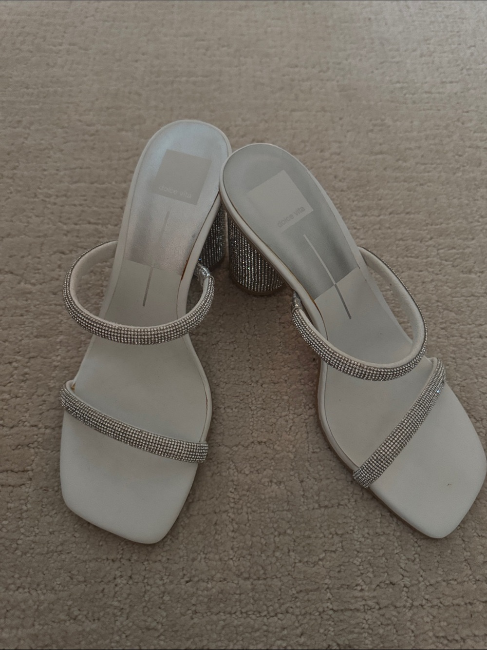 Dolce Vita White Heeled Sandals with Crystal Straps